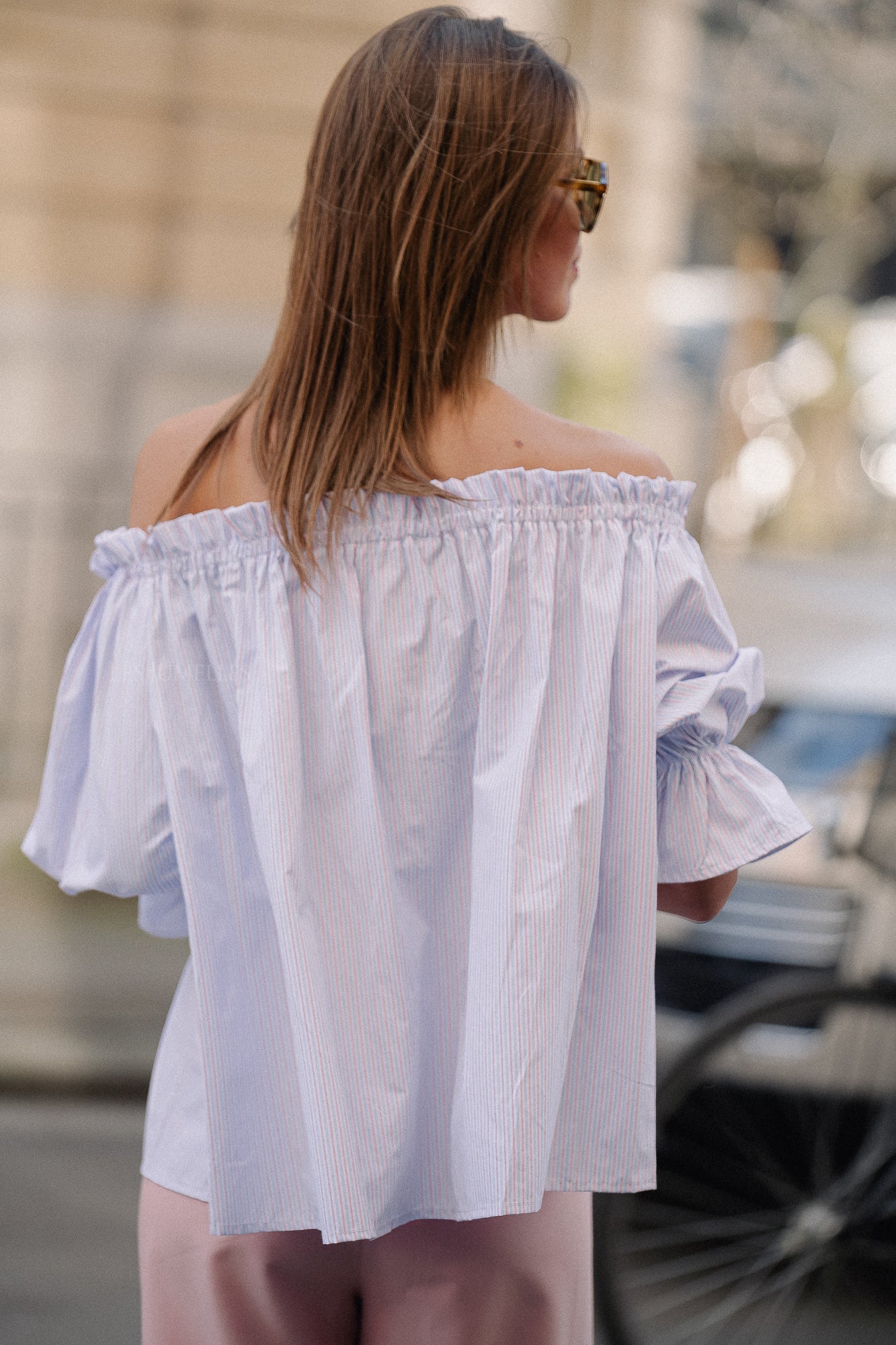 Isabeau off shoulder blouse pink/blue