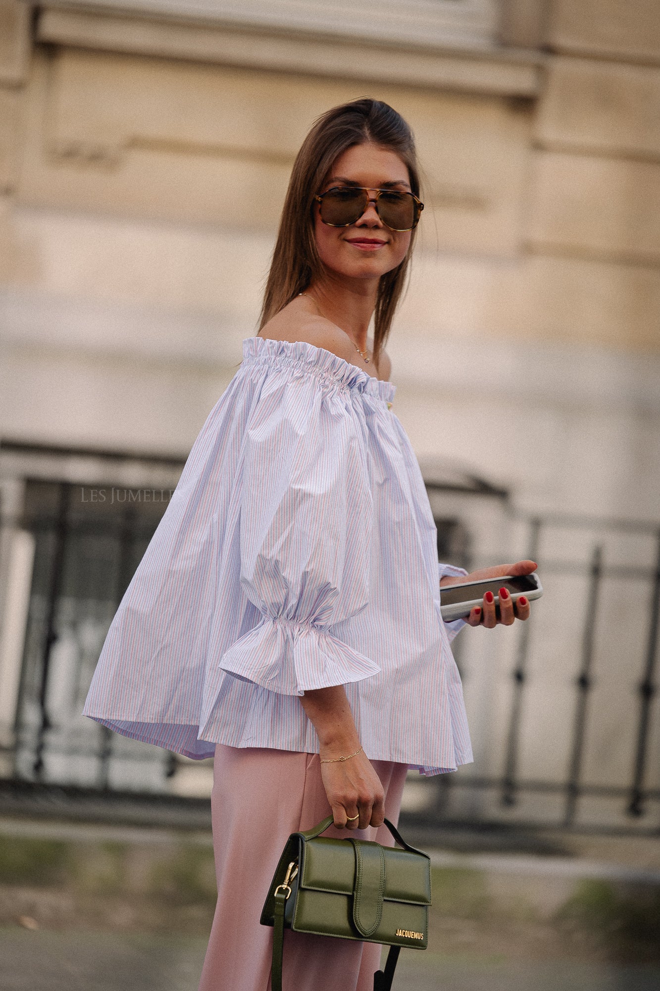 Isabeau off shoulder blouse pink/blue