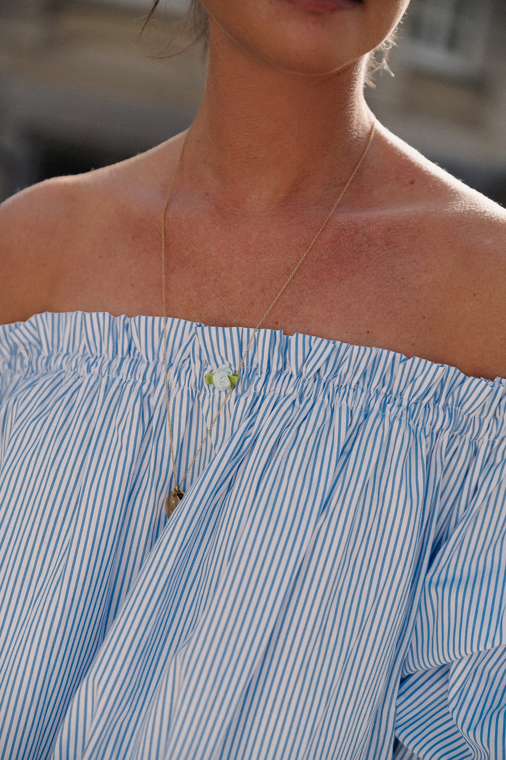 Isabeau off shoulder maxi dress blue/white