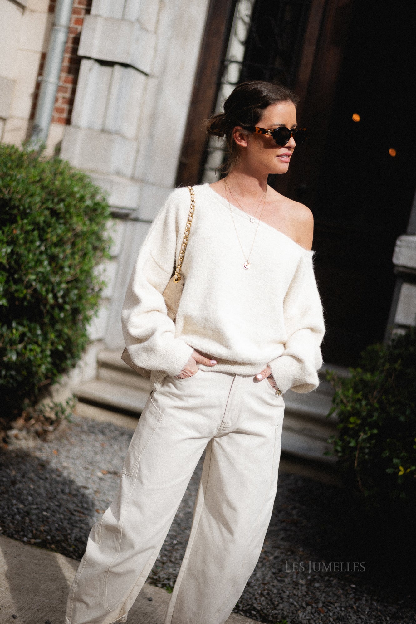 Olive off shoulder jumper ecru