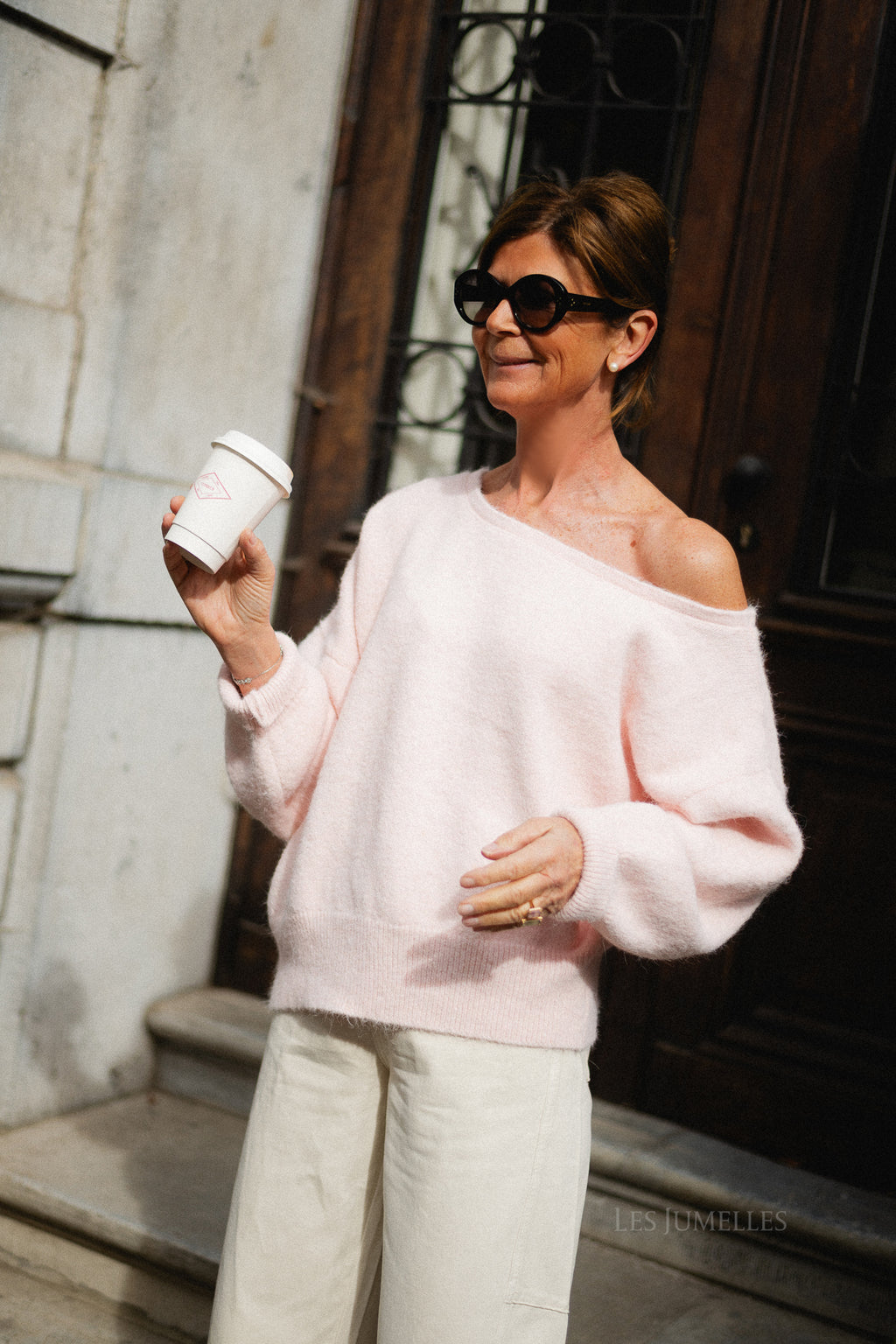 Olive off shoulder jumper baby pink