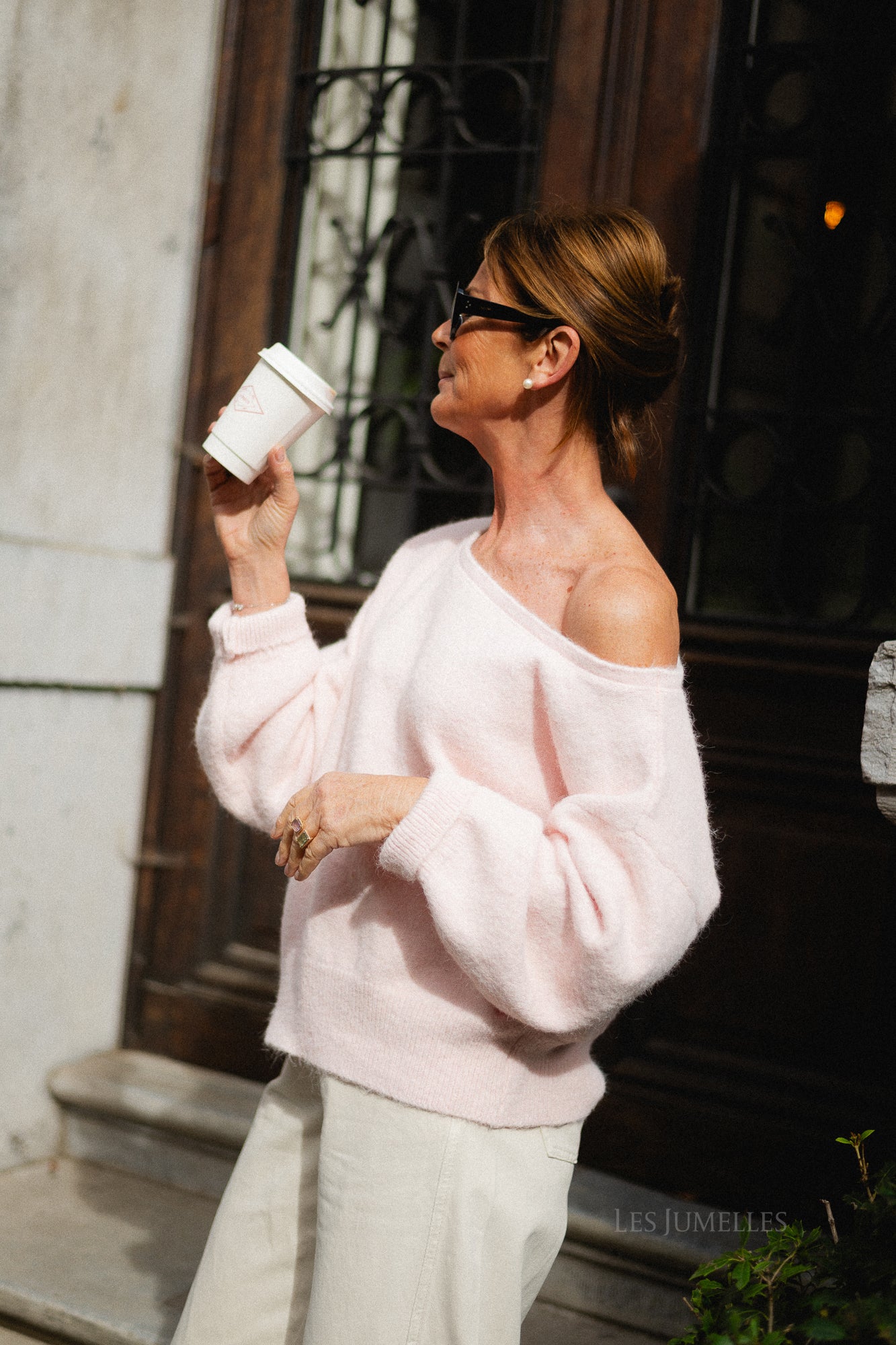 Olive off shoulder jumper baby pink