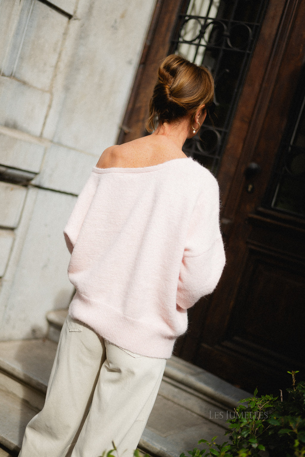 Olive off shoulder jumper baby pink