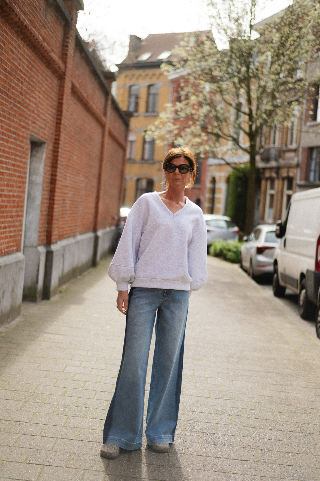 Anke V-neck sweater light grey melange