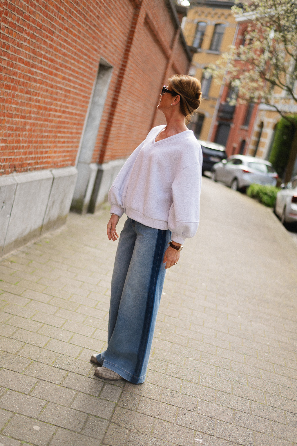 Anke V-neck sweater light grey melange