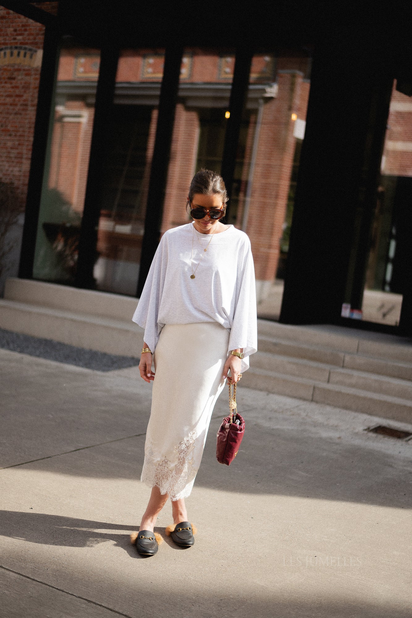 VISabel HW midi lace detail skirt birch