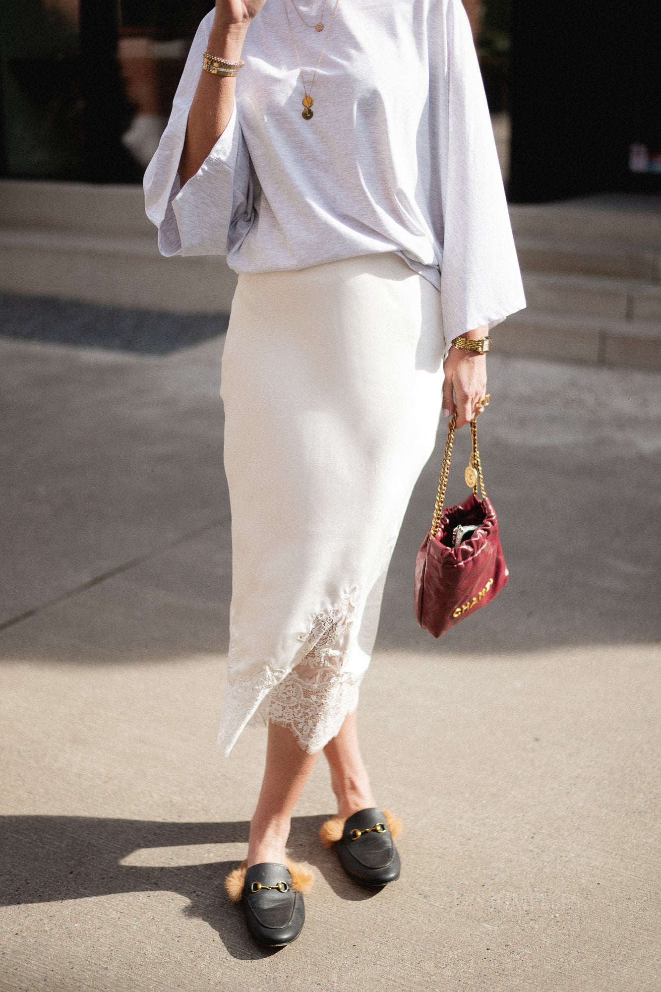 VISabel HW midi lace detail skirt birch