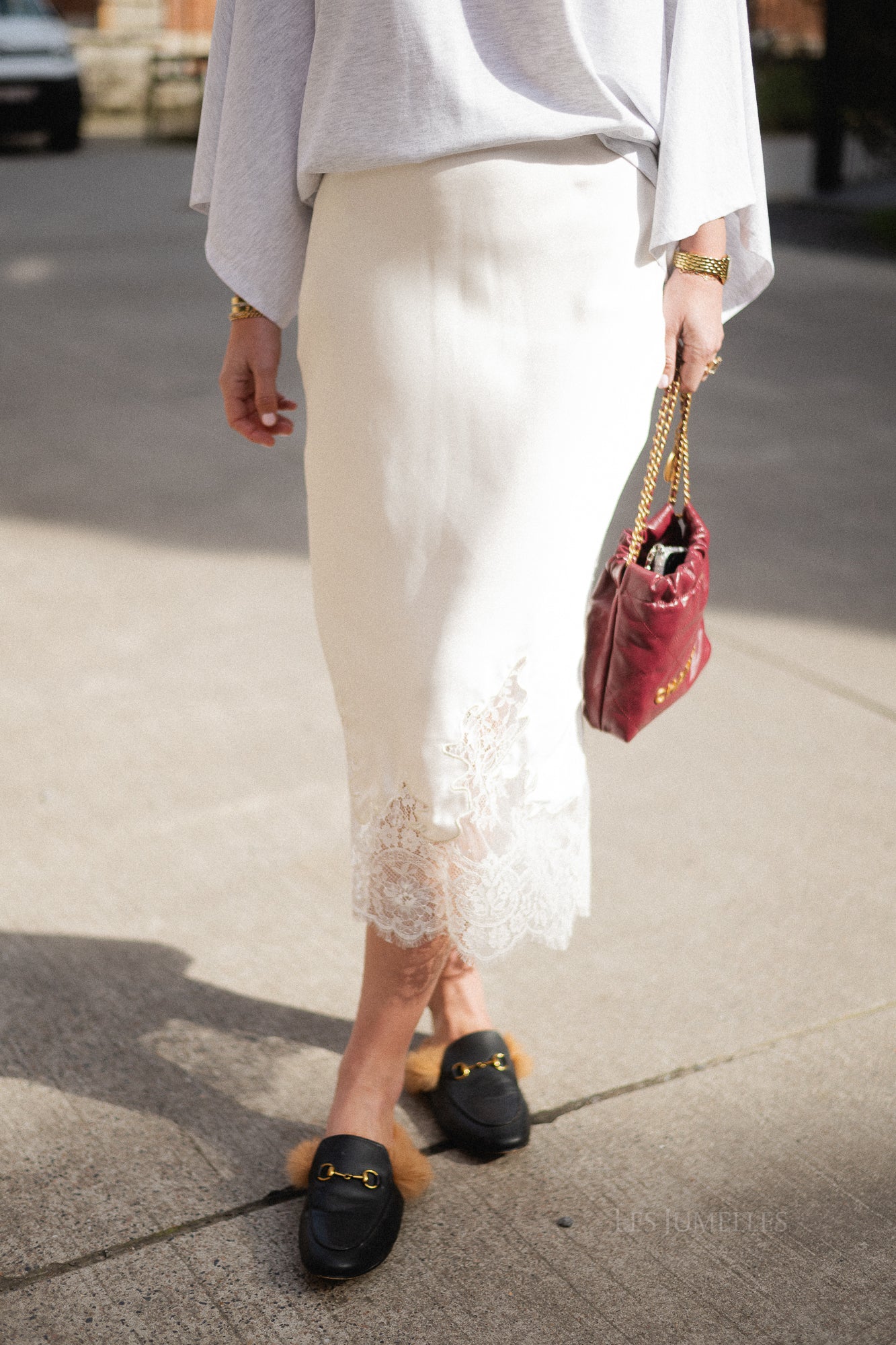 VISabel HW midi lace detail skirt birch