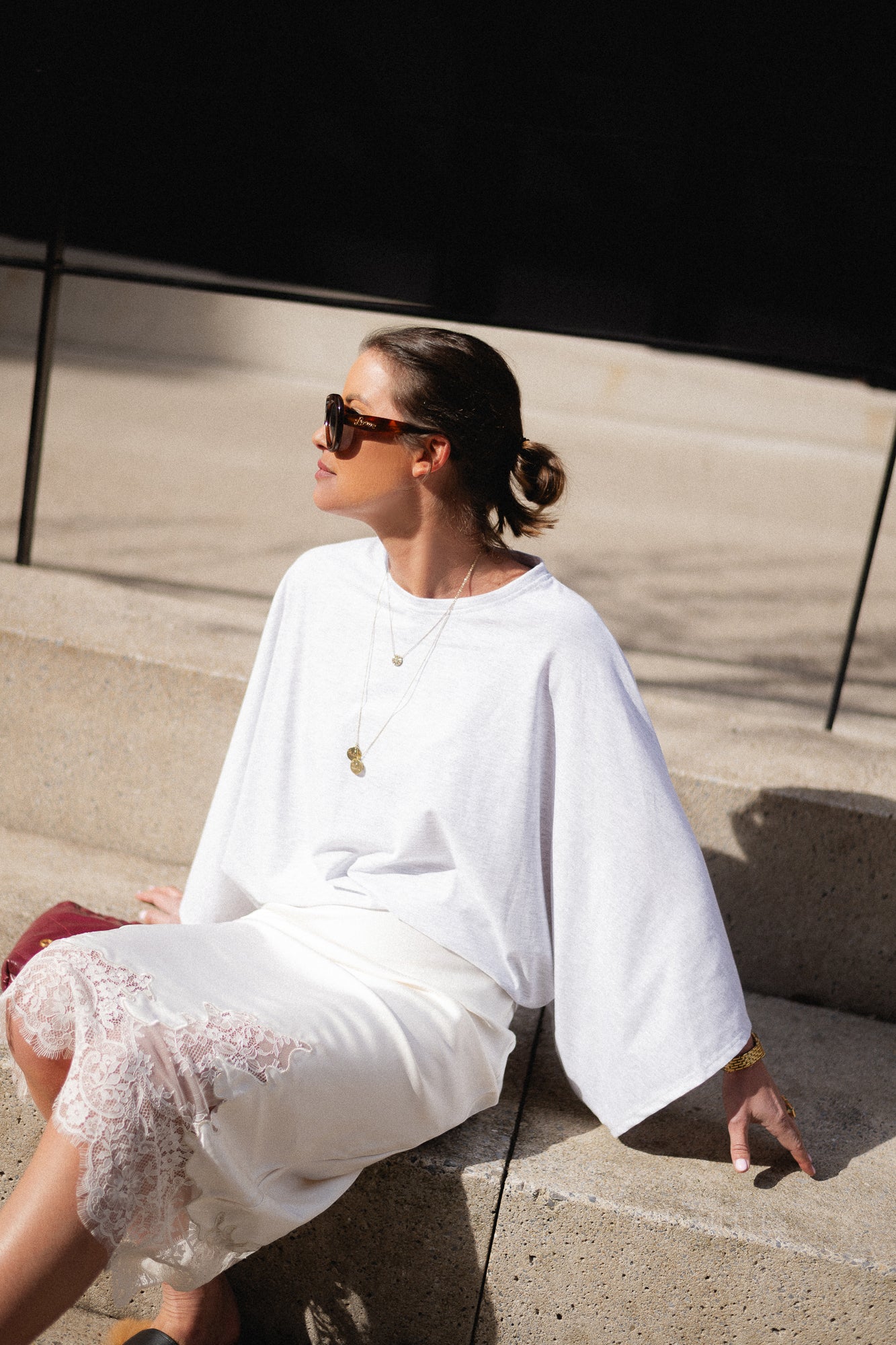 VISabel HW midi lace detail skirt birch