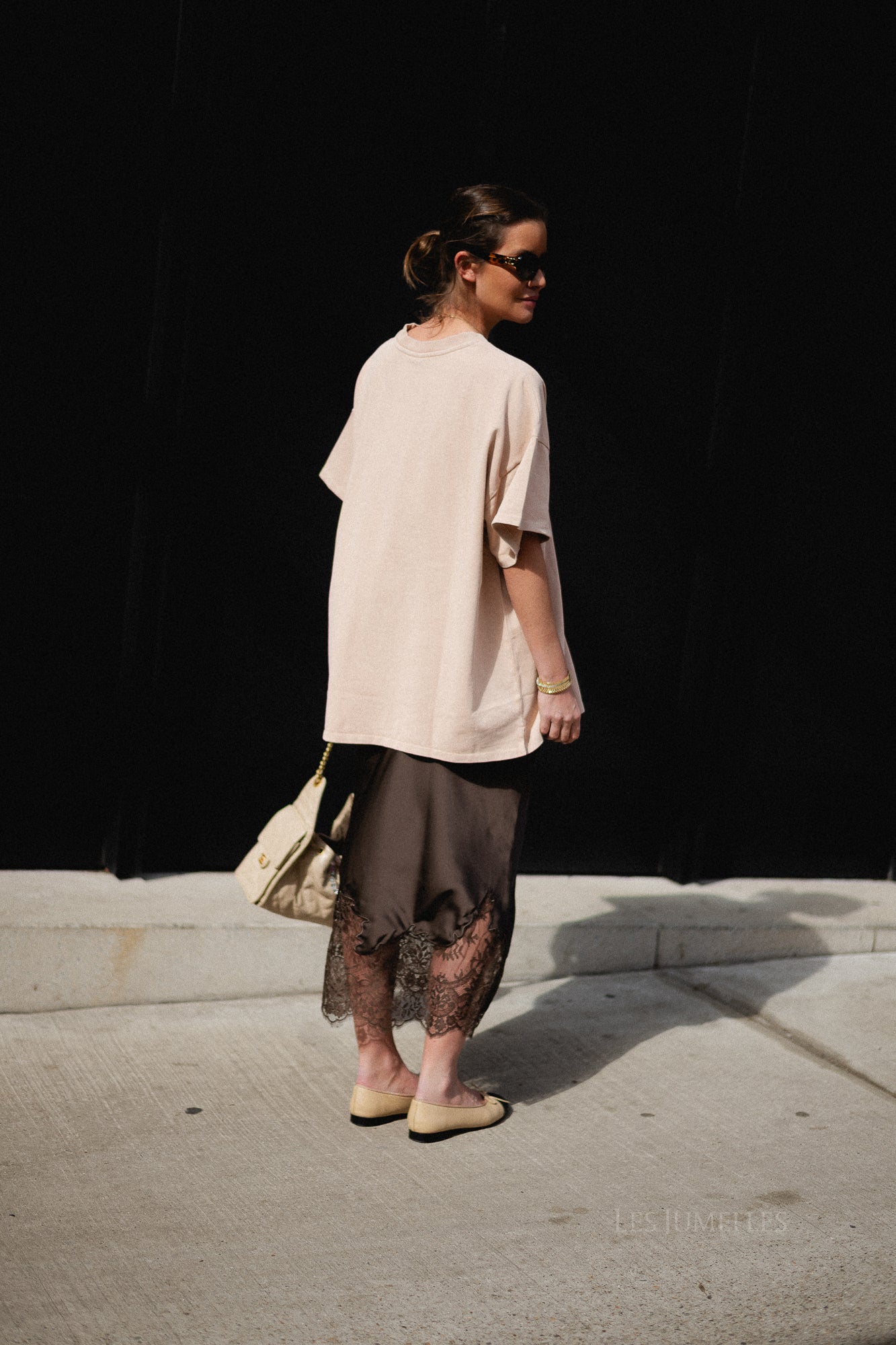 Visabel HW midi lace detail skirt chocolate brown