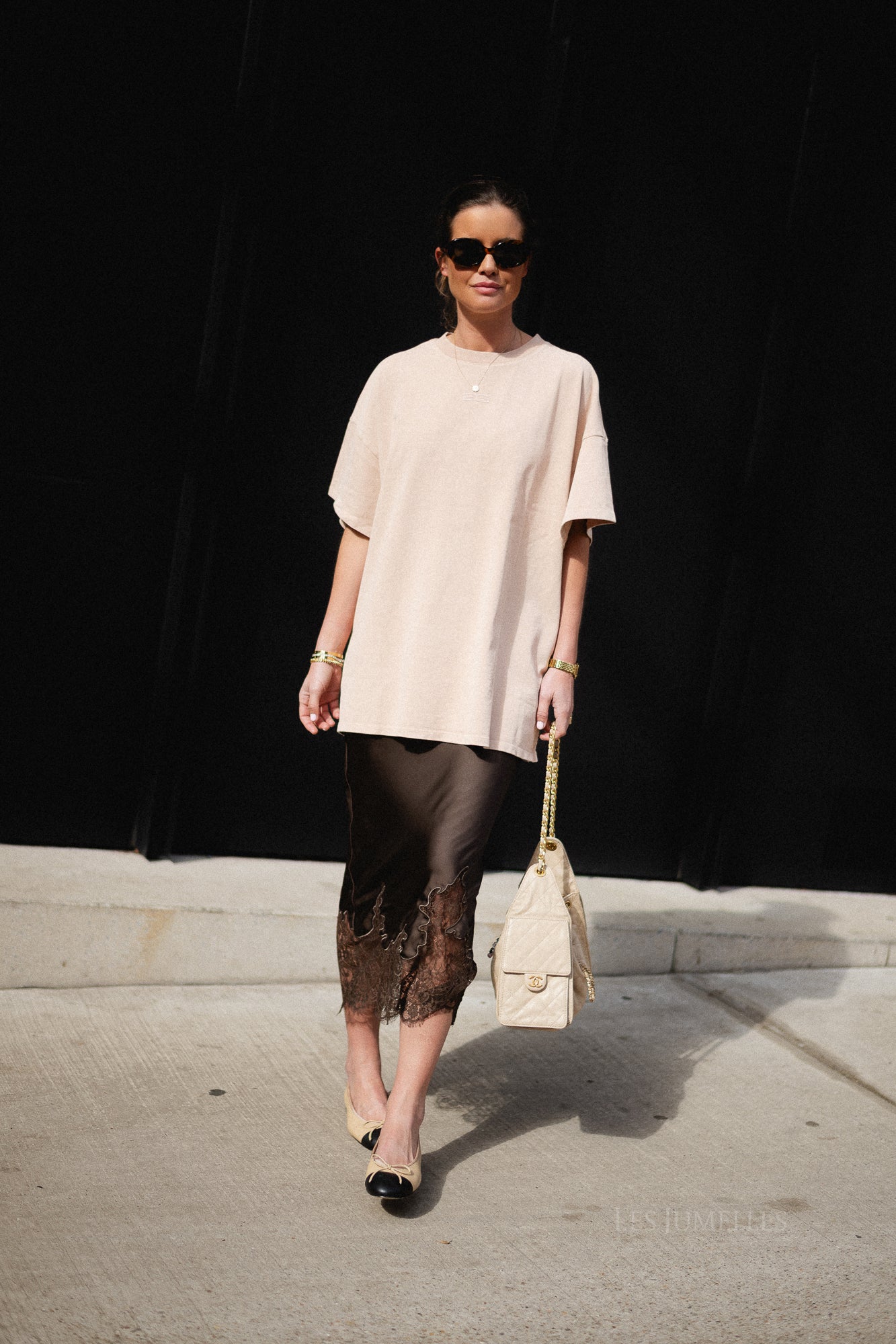 Visabel HW midi lace detail skirt chocolate brown