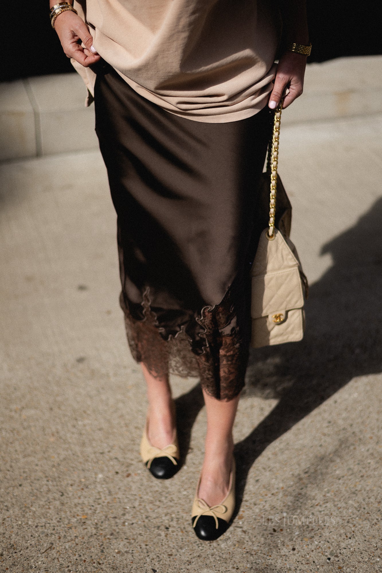 Visabel HW midi lace detail skirt chocolate brown