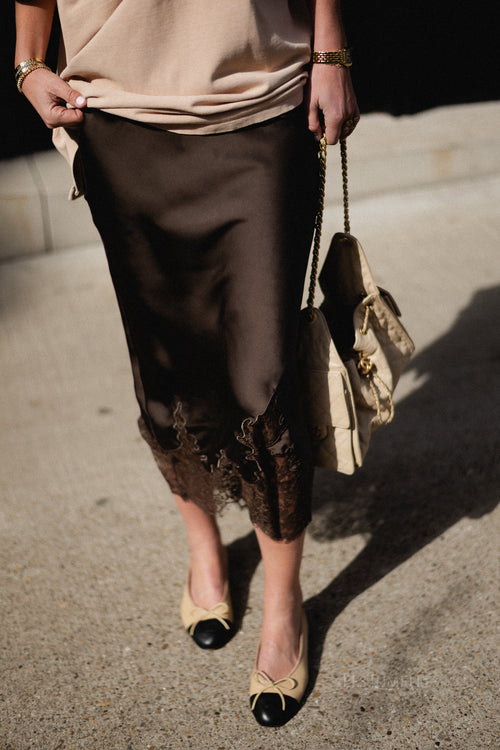 Visabel HW midi lace detail skirt chocolate brown