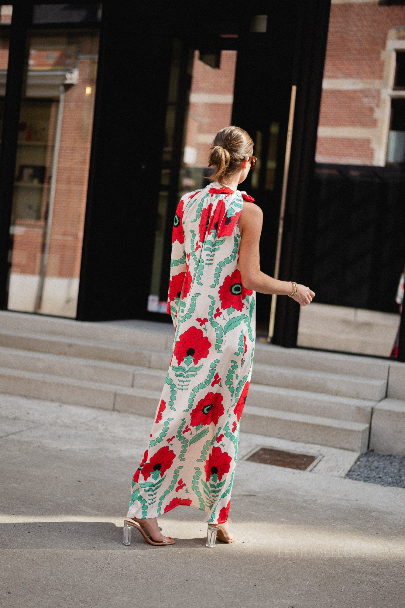 Chloe one shoulder maxi printed dress ecru/red