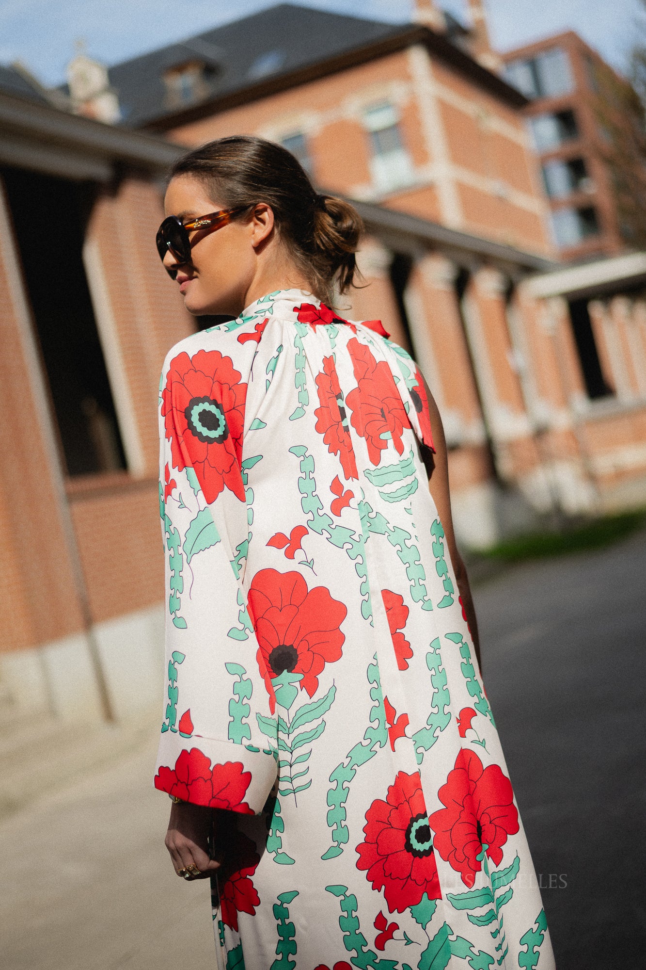 Chloe one shoulder maxi printed dress ecru/red