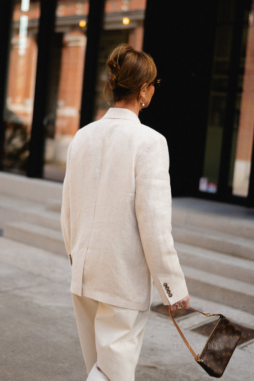 SLFElin-Ida DB linen blazer egret/herringbone