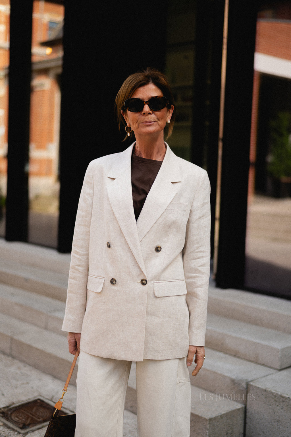 SLFElin-Ida DB linen blazer egret/herringbone