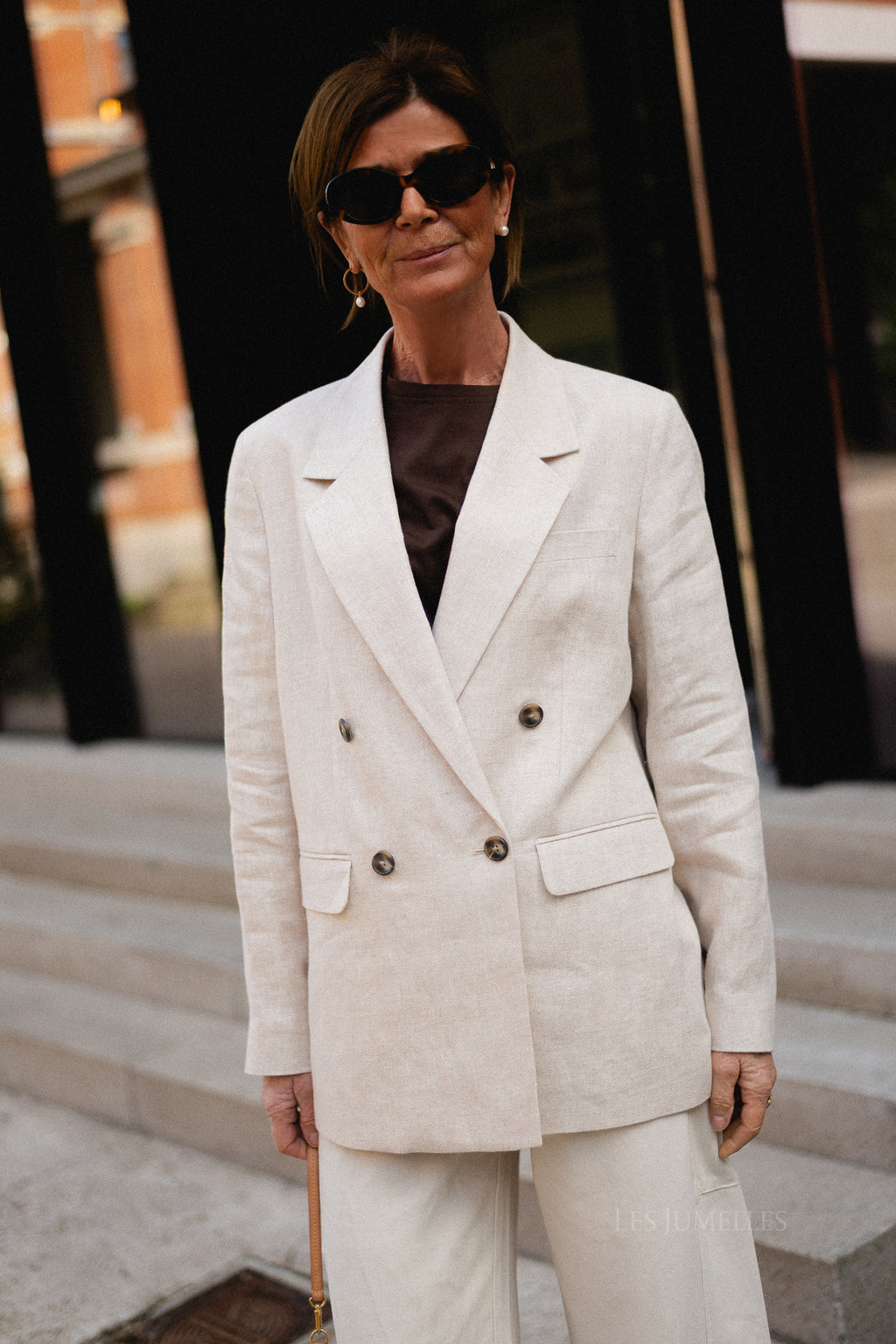 SLFElin-Ida DB linen blazer egret/herringbone