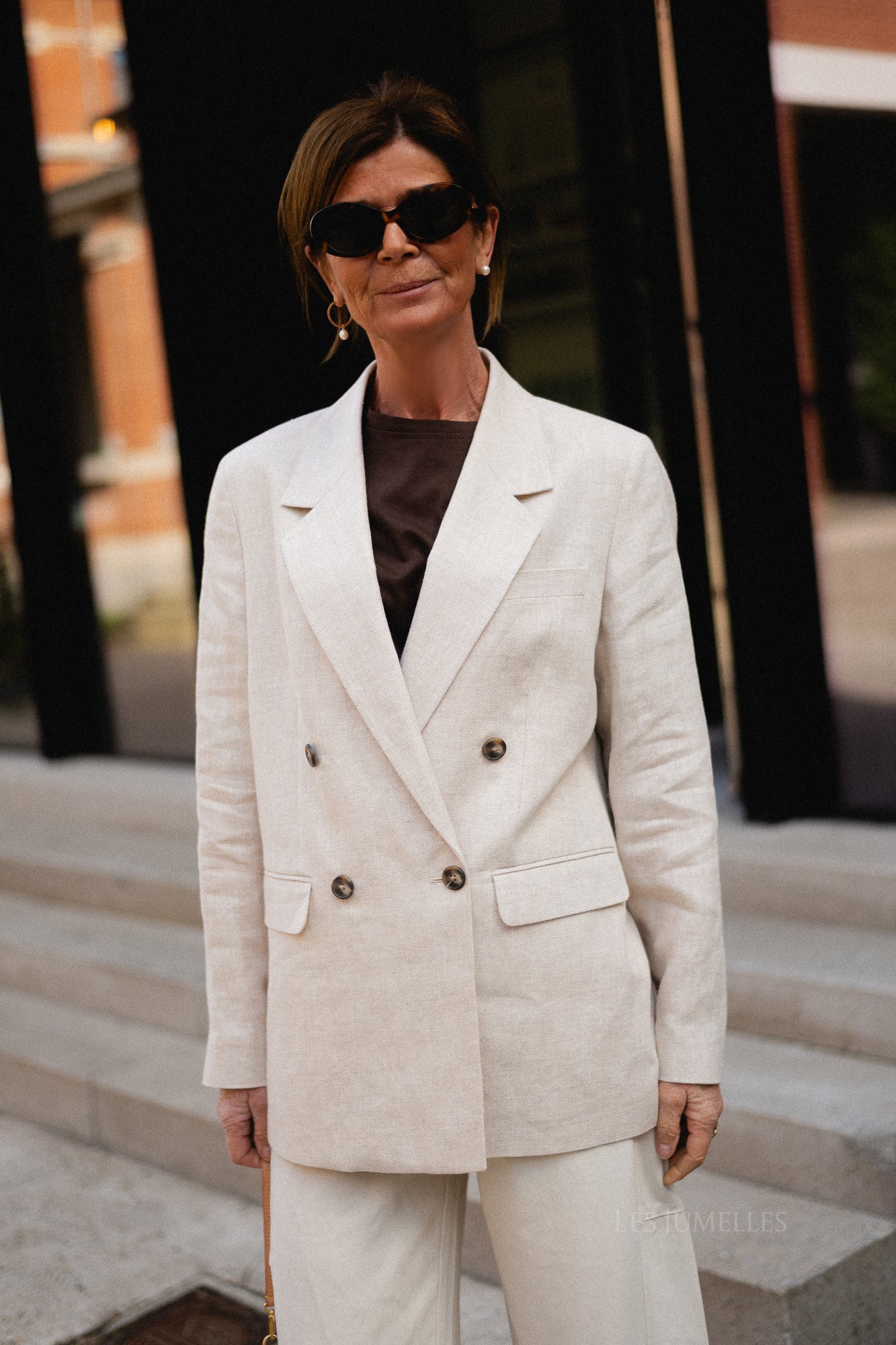 SLFElin-Ida DB linen blazer egret/herringbone