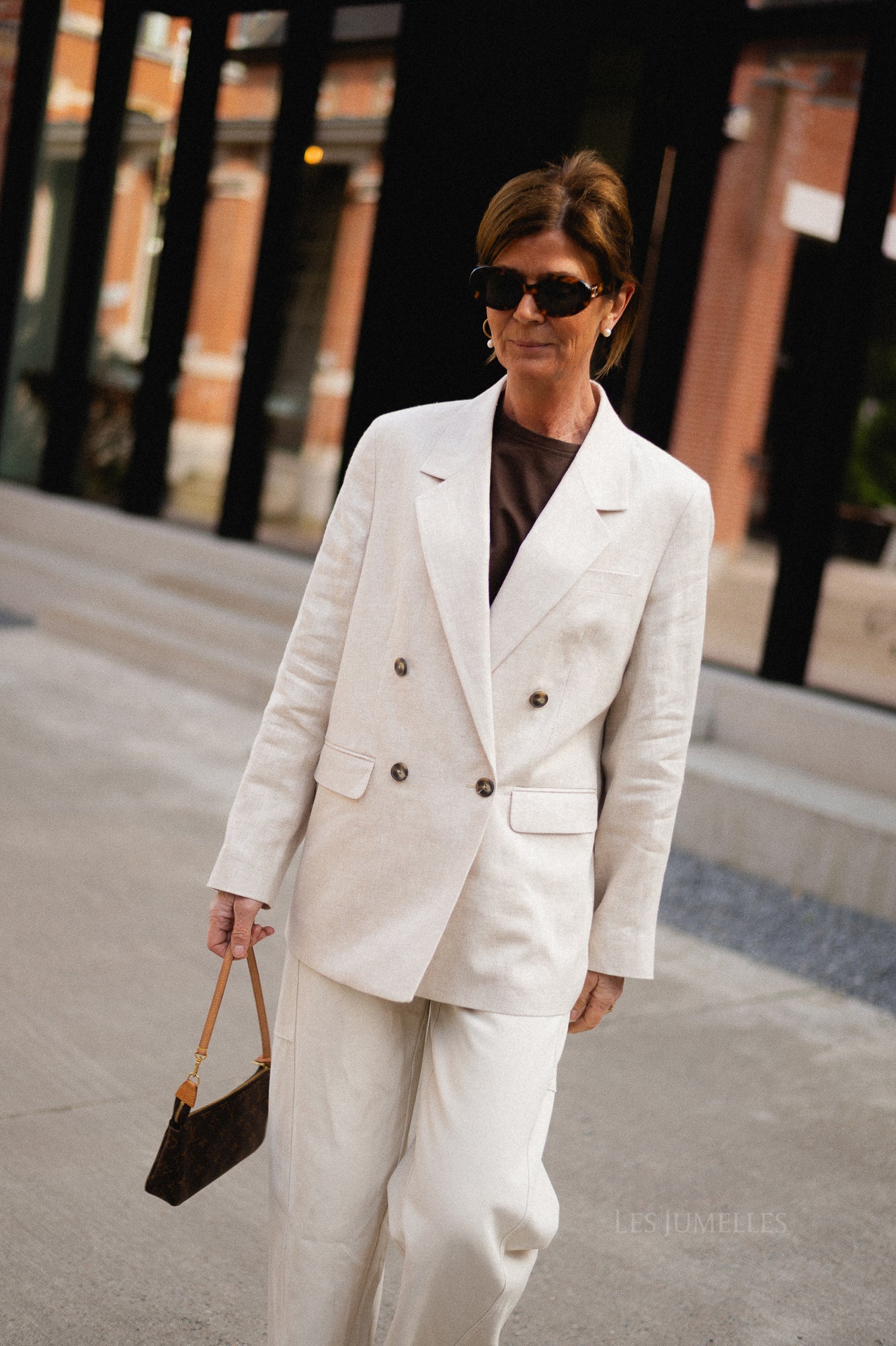 SLFElin-Ida DB linen blazer egret/herringbone