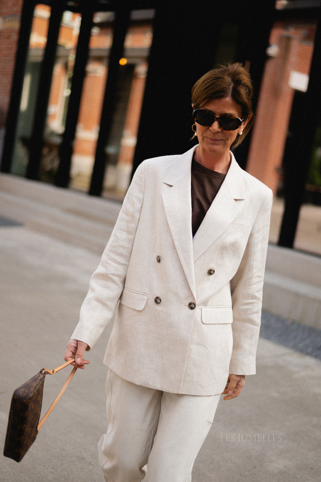 SLFElin-Ida DB linen blazer egret/herringbone