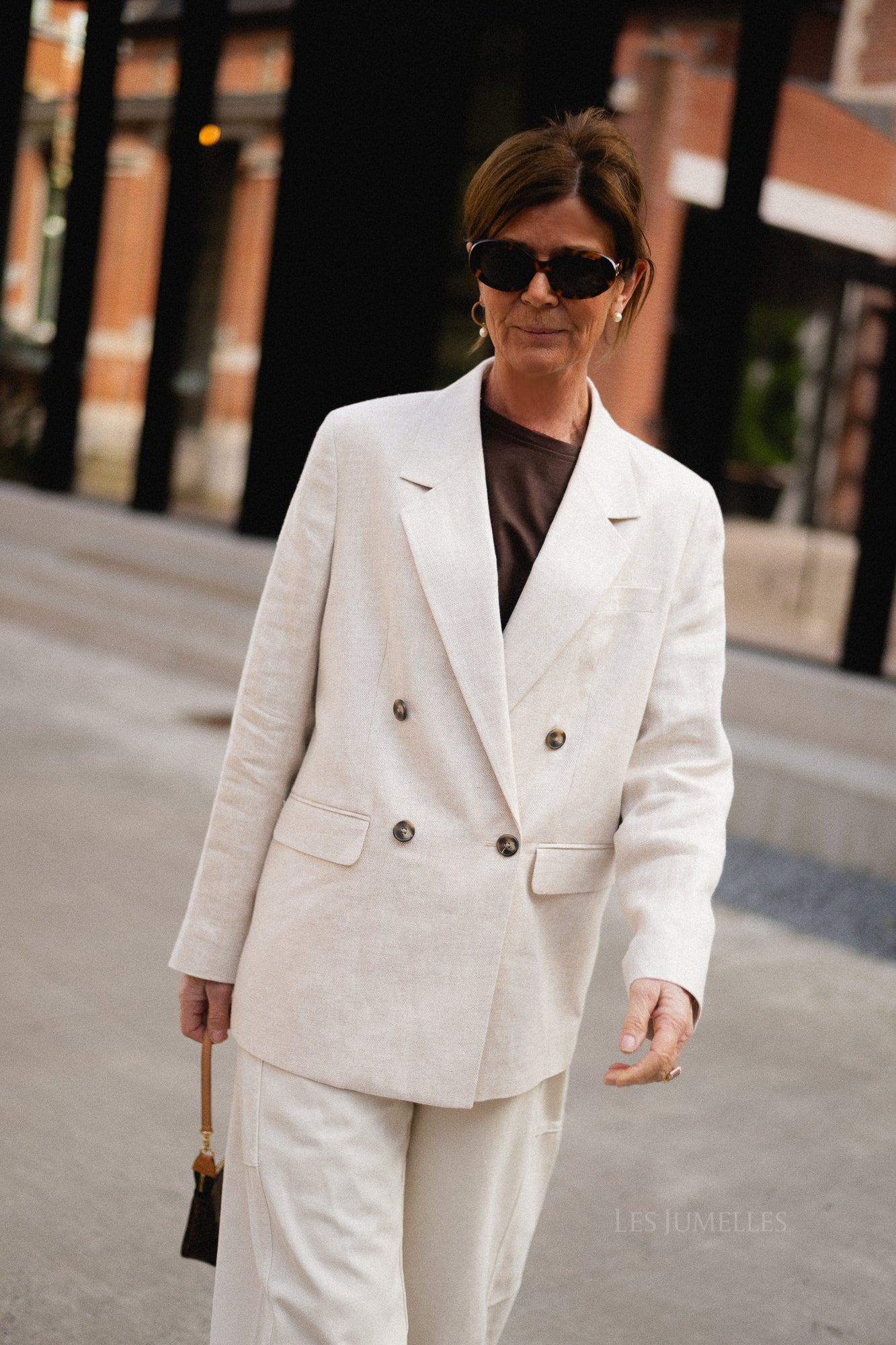 SLFElin-Ida DB linen blazer egret/herringbone