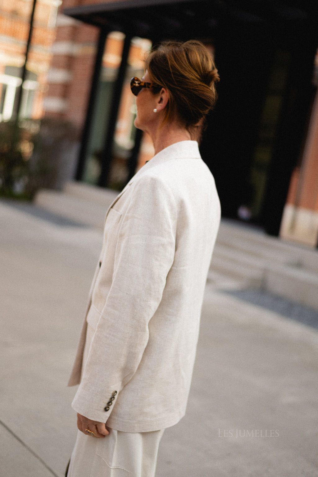 SLFElin-Ida DB linen blazer egret/herringbone