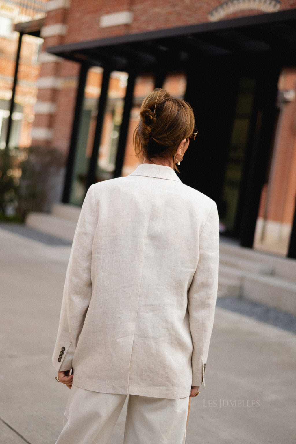 SLFElin-Ida DB linen blazer egret/herringbone