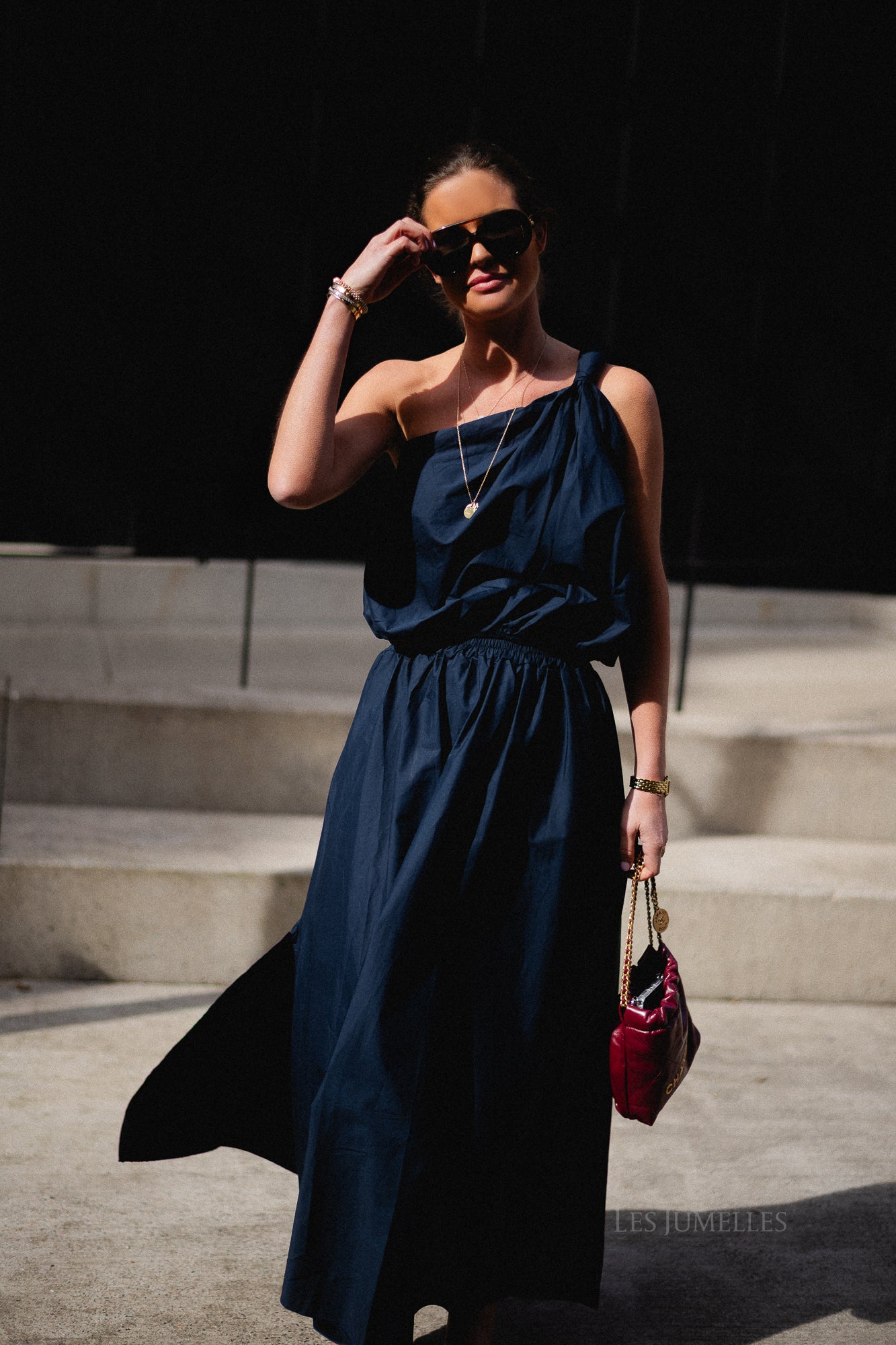 Fran one shoulder top navy