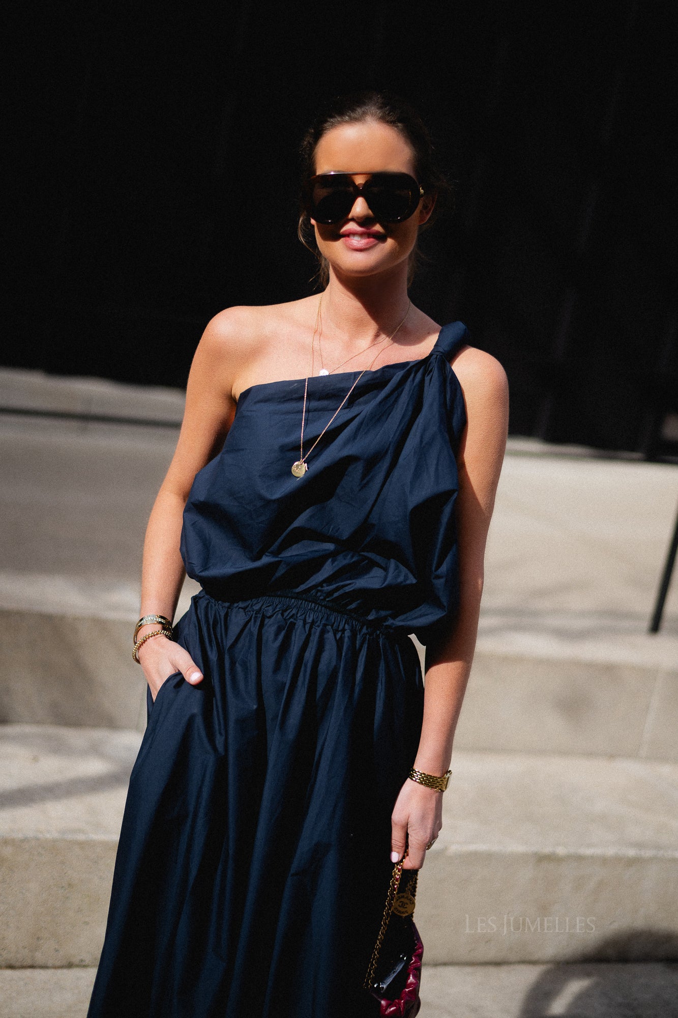 Fran one shoulder top navy