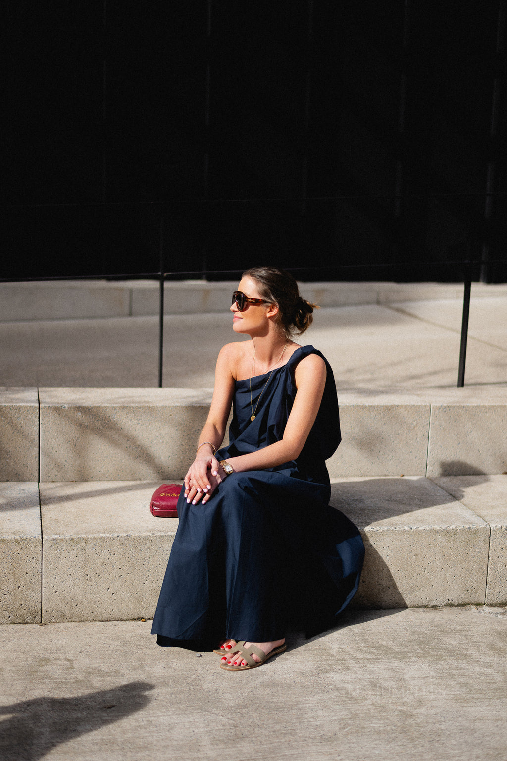 Fran one shoulder top navy