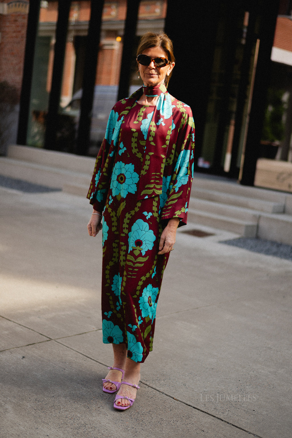 Valerie long printed dress - burgundy/turquoise