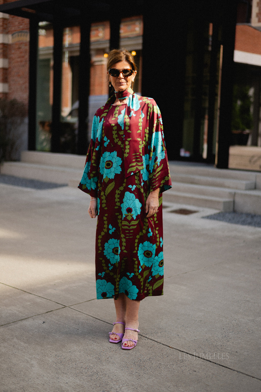 Valerie long printed dress - burgundy/turquoise