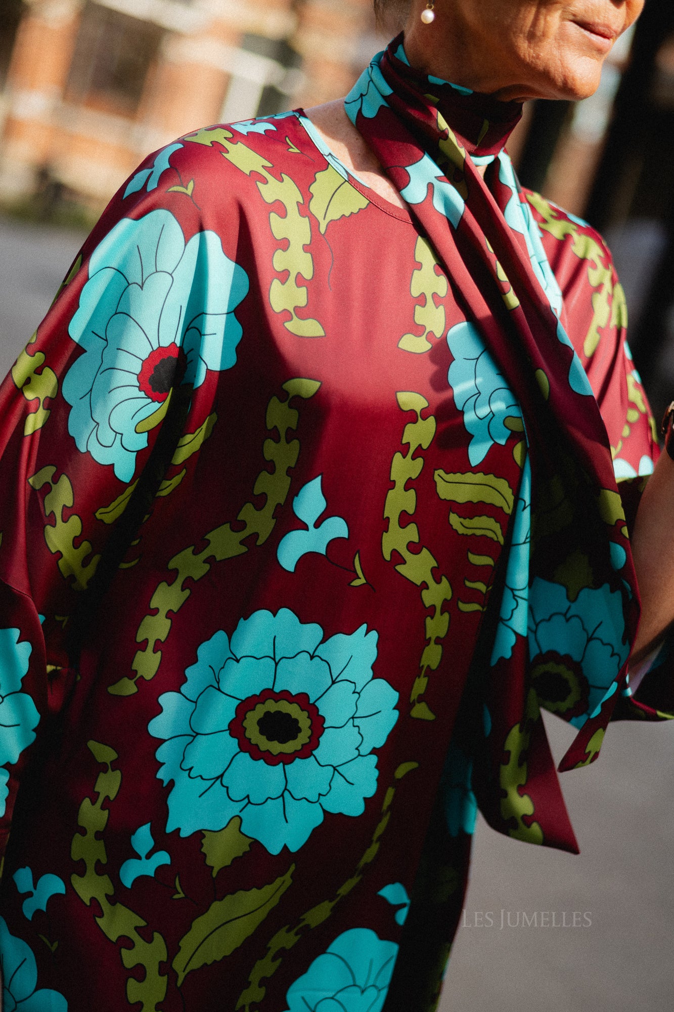 Valerie long printed dress - burgundy/turquoise