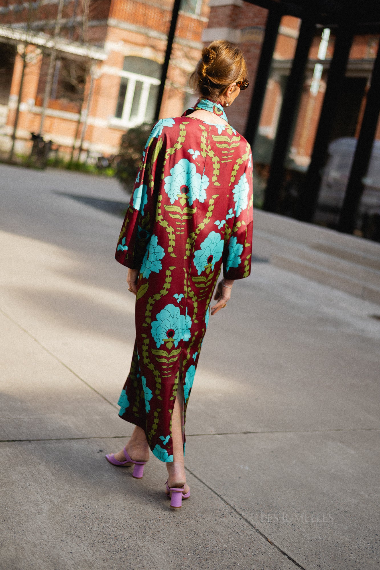 Valerie long printed dress - burgundy/turquoise