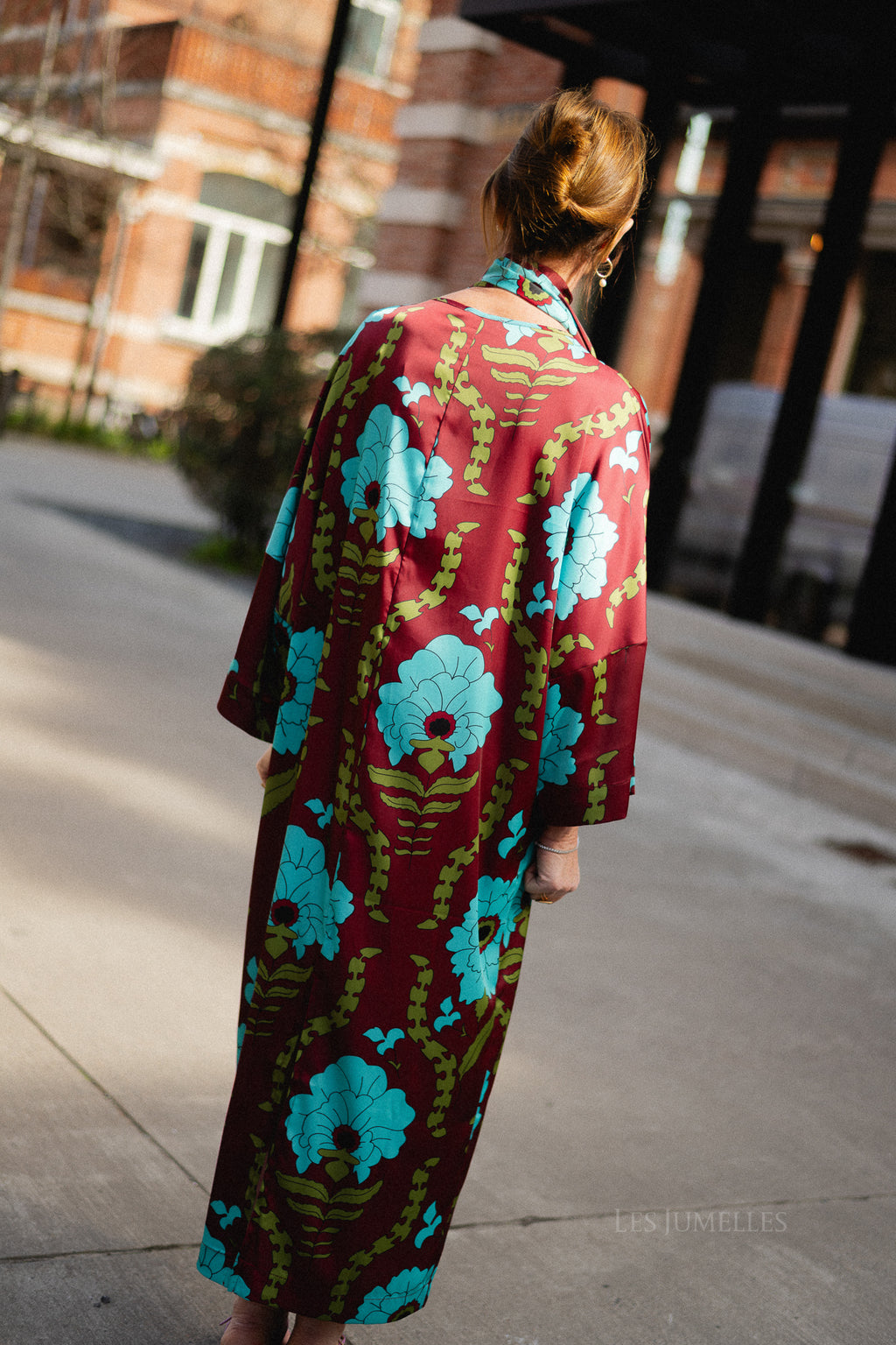 Valerie long printed dress - burgundy/turquoise