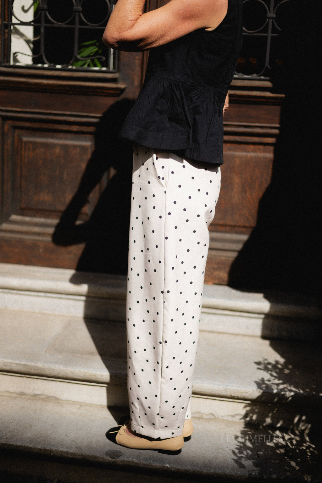 Aubrie polka dot barrel pants - eggnog/black