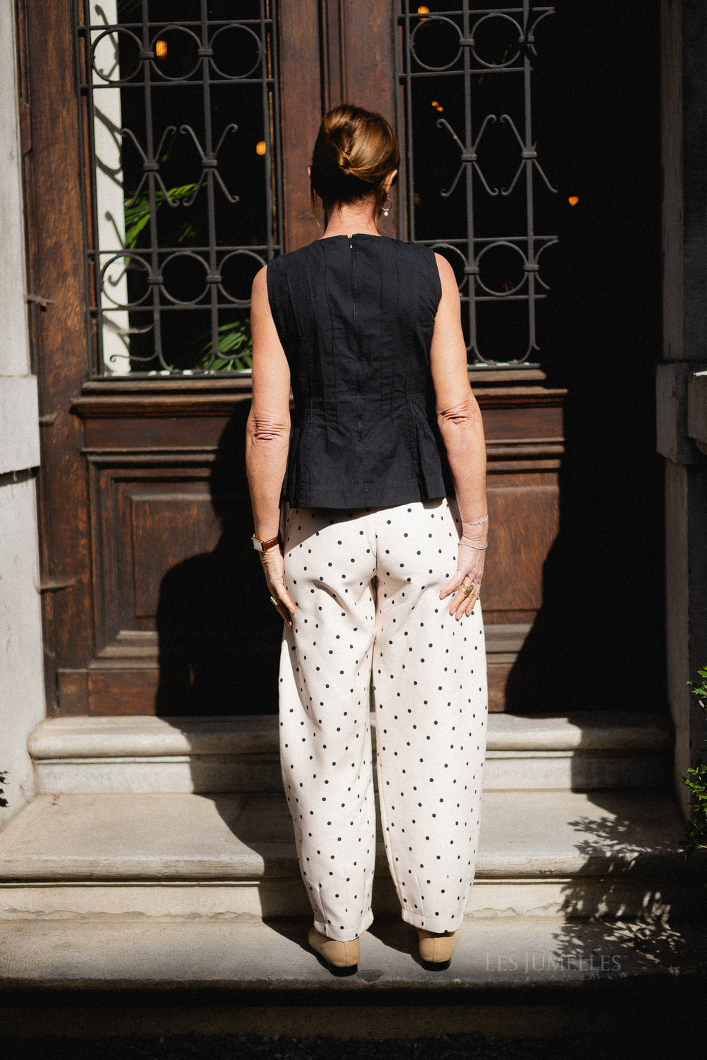 Aubrie polka dot barrel pants - eggnog/black