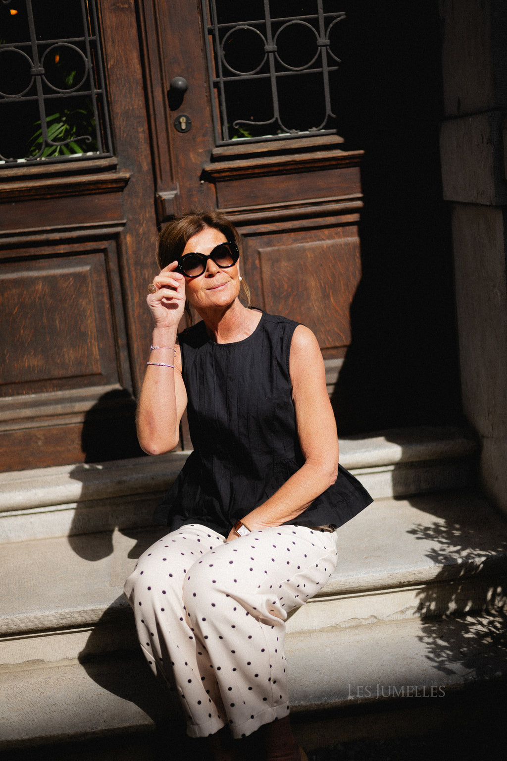 Aubrie polka dot barrel pants - eggnog/black