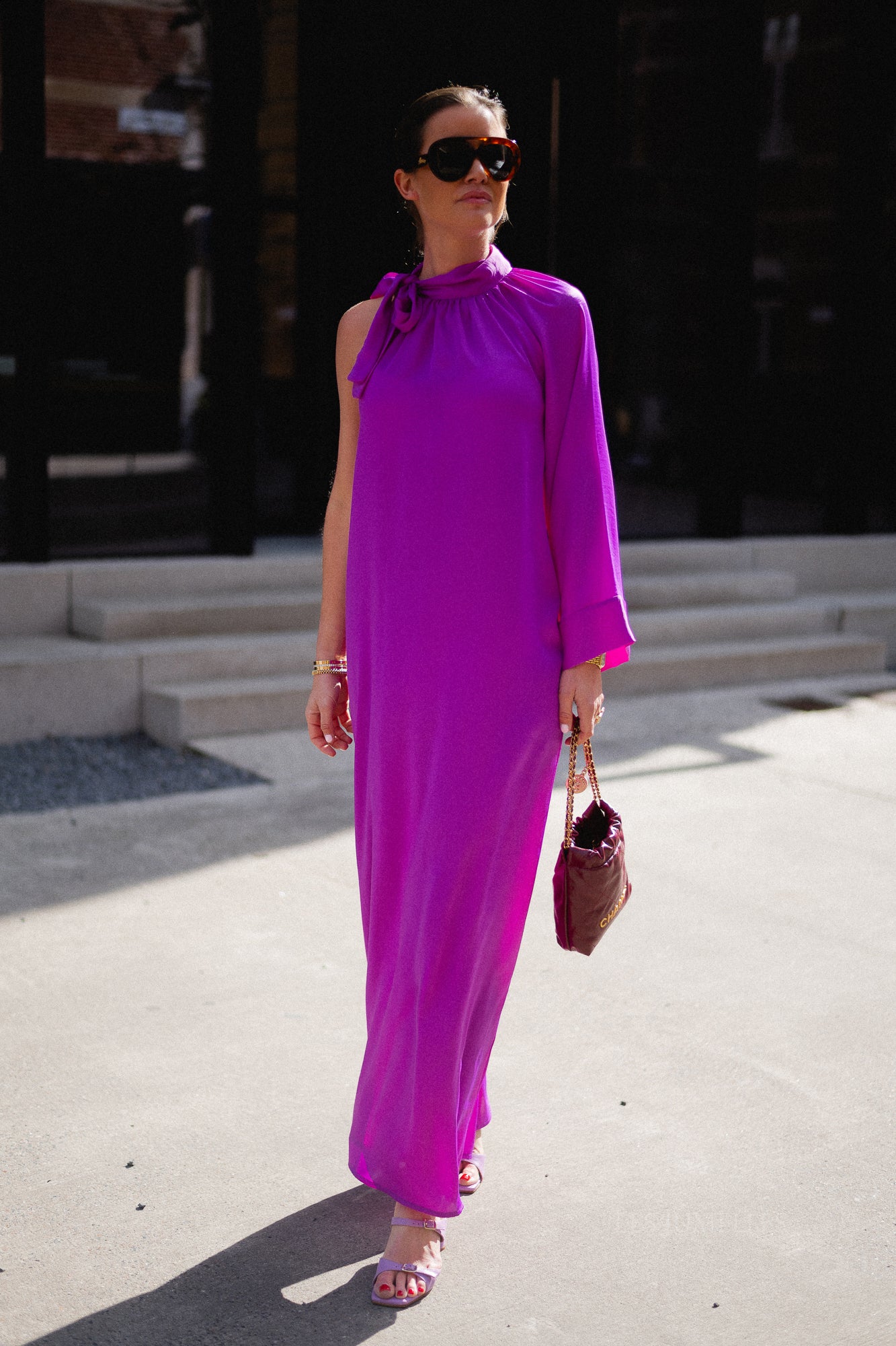 Chloe one shoulder maxi dress orchid purple