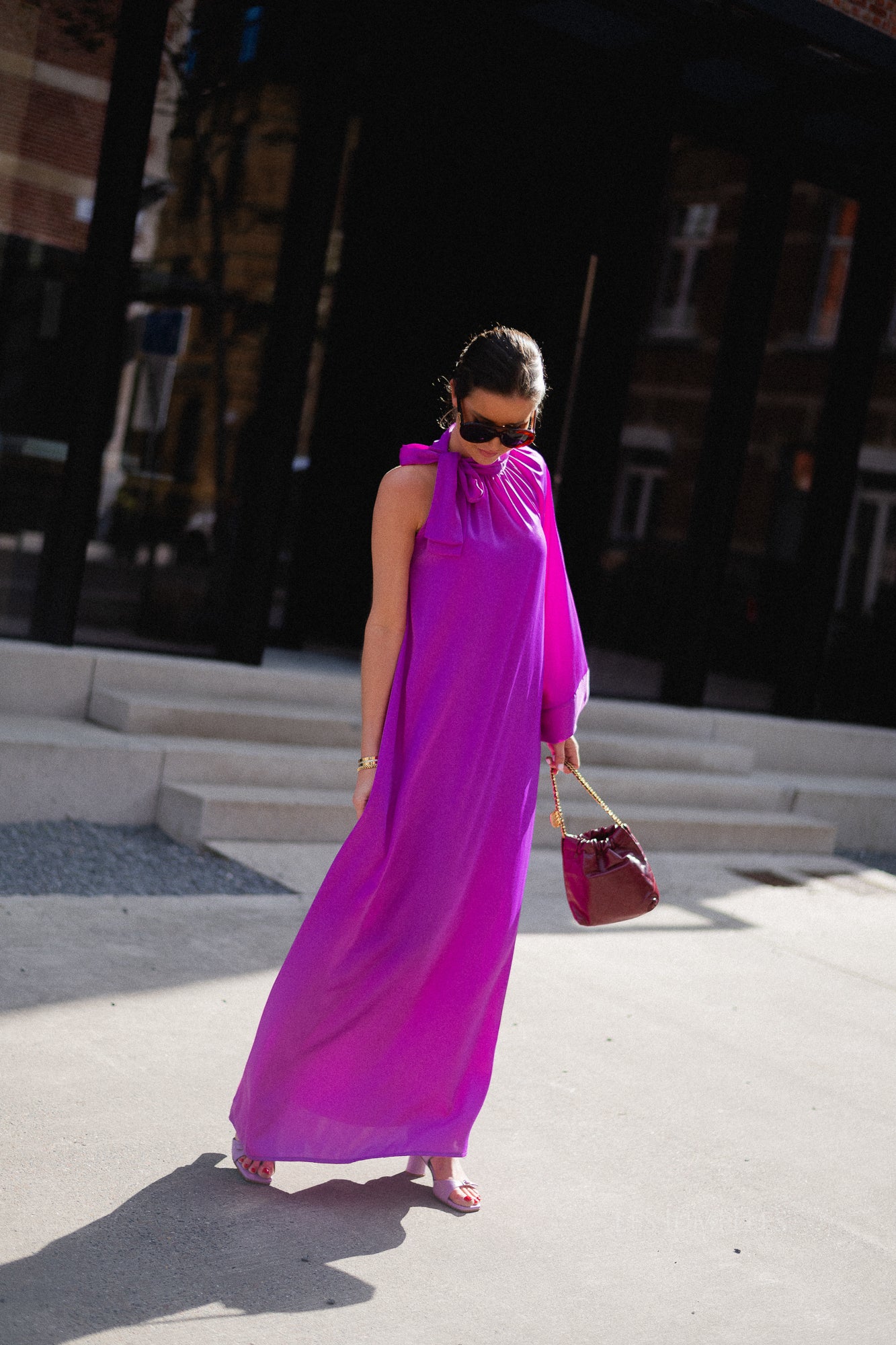 Chloe one shoulder maxi dress orchid purple