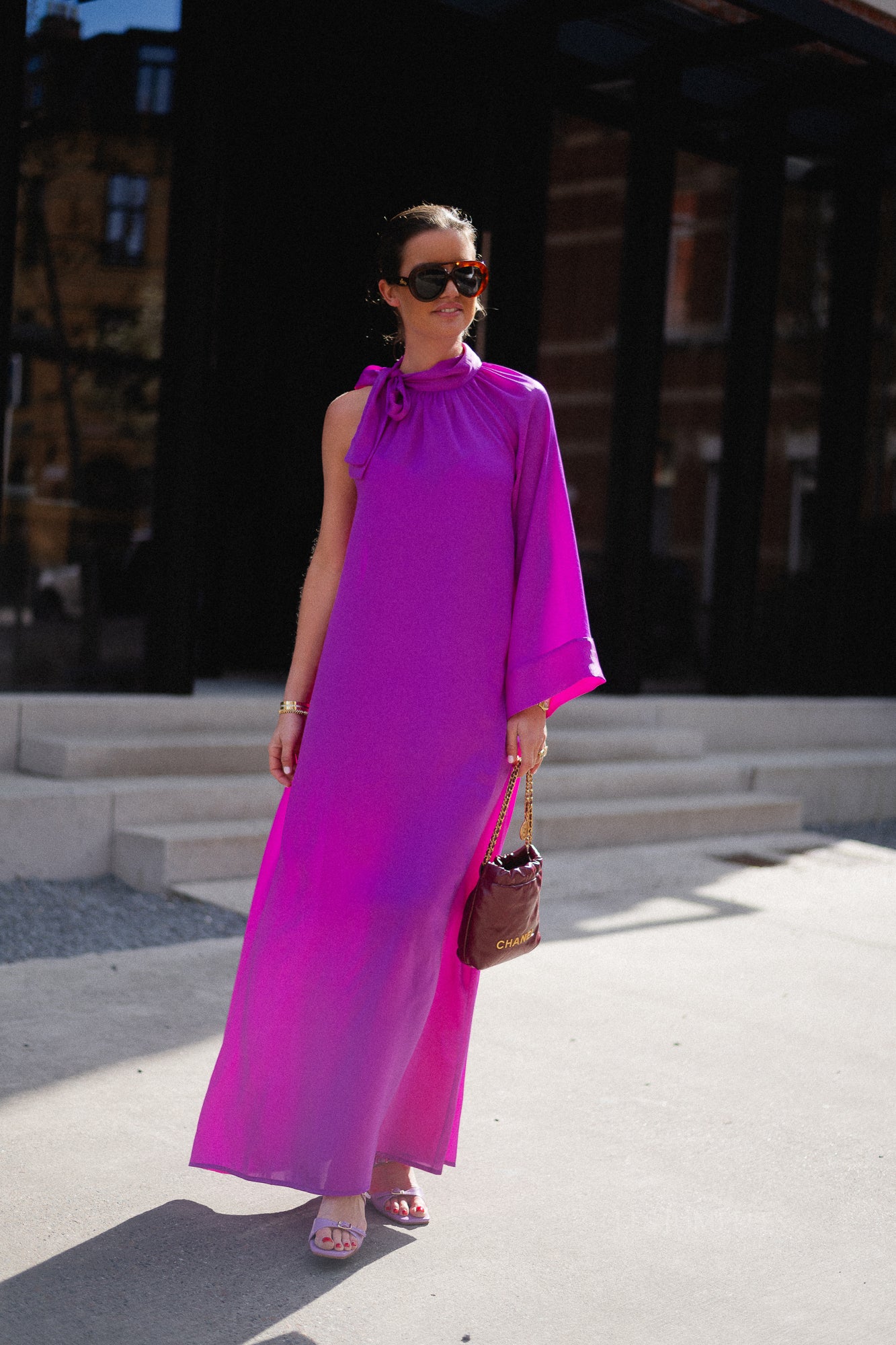 Chloe one shoulder maxi dress orchid purple