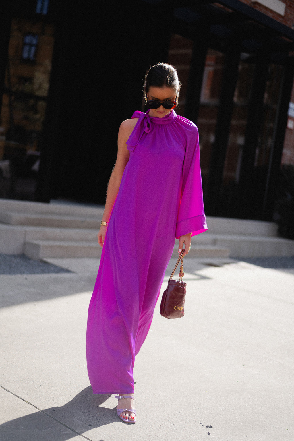 Chloe one shoulder maxi dress orchid purple