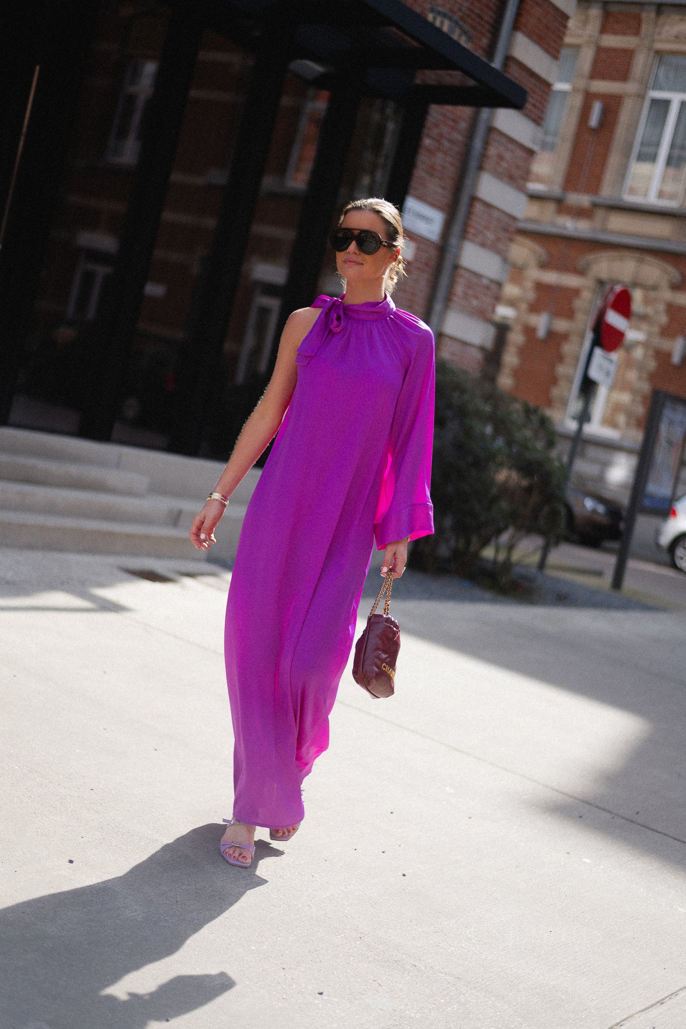 Chloe one shoulder maxi dress orchid purple