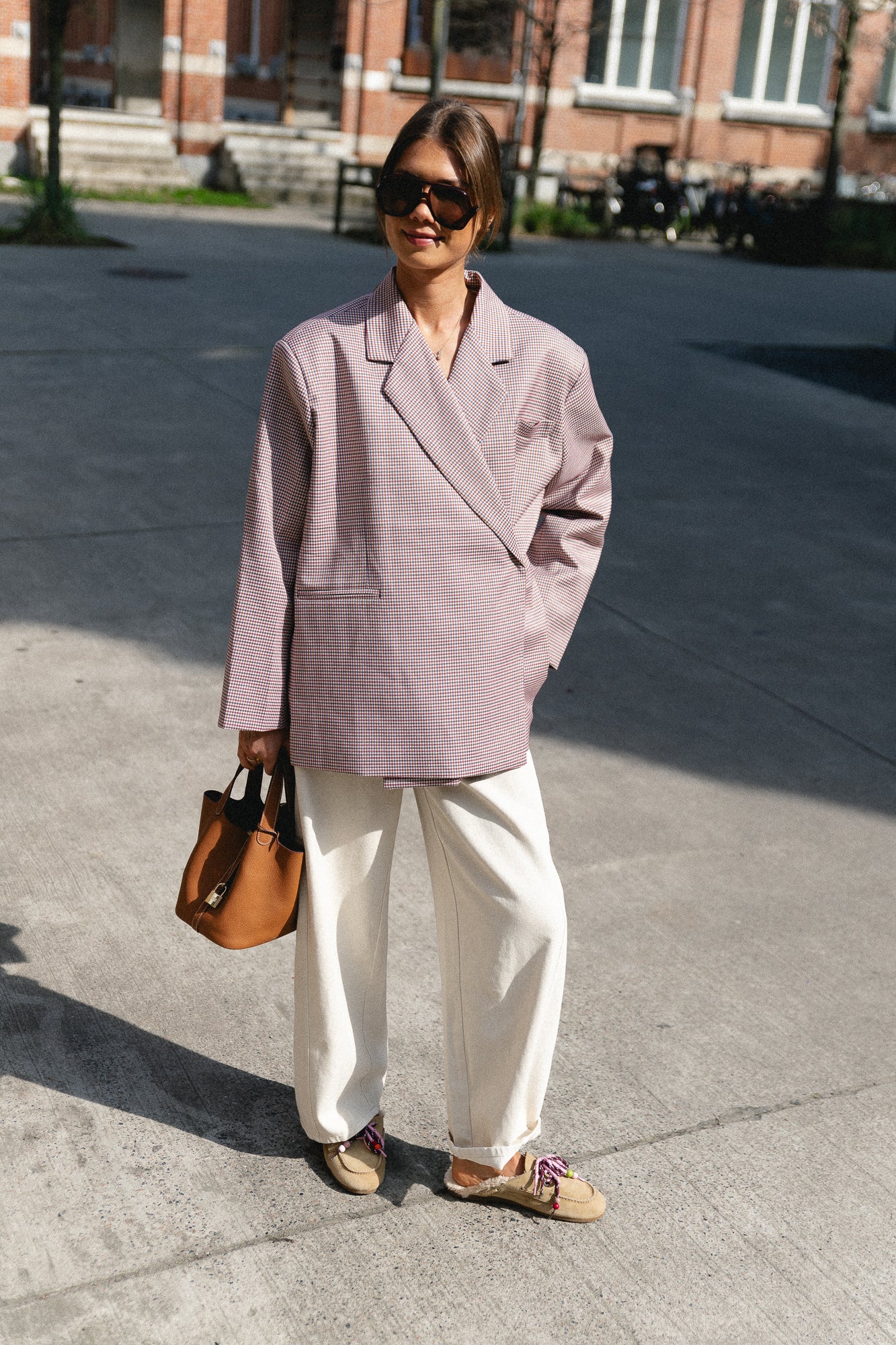 Chloe oversized signature check blazer tibetan red/parisian blue