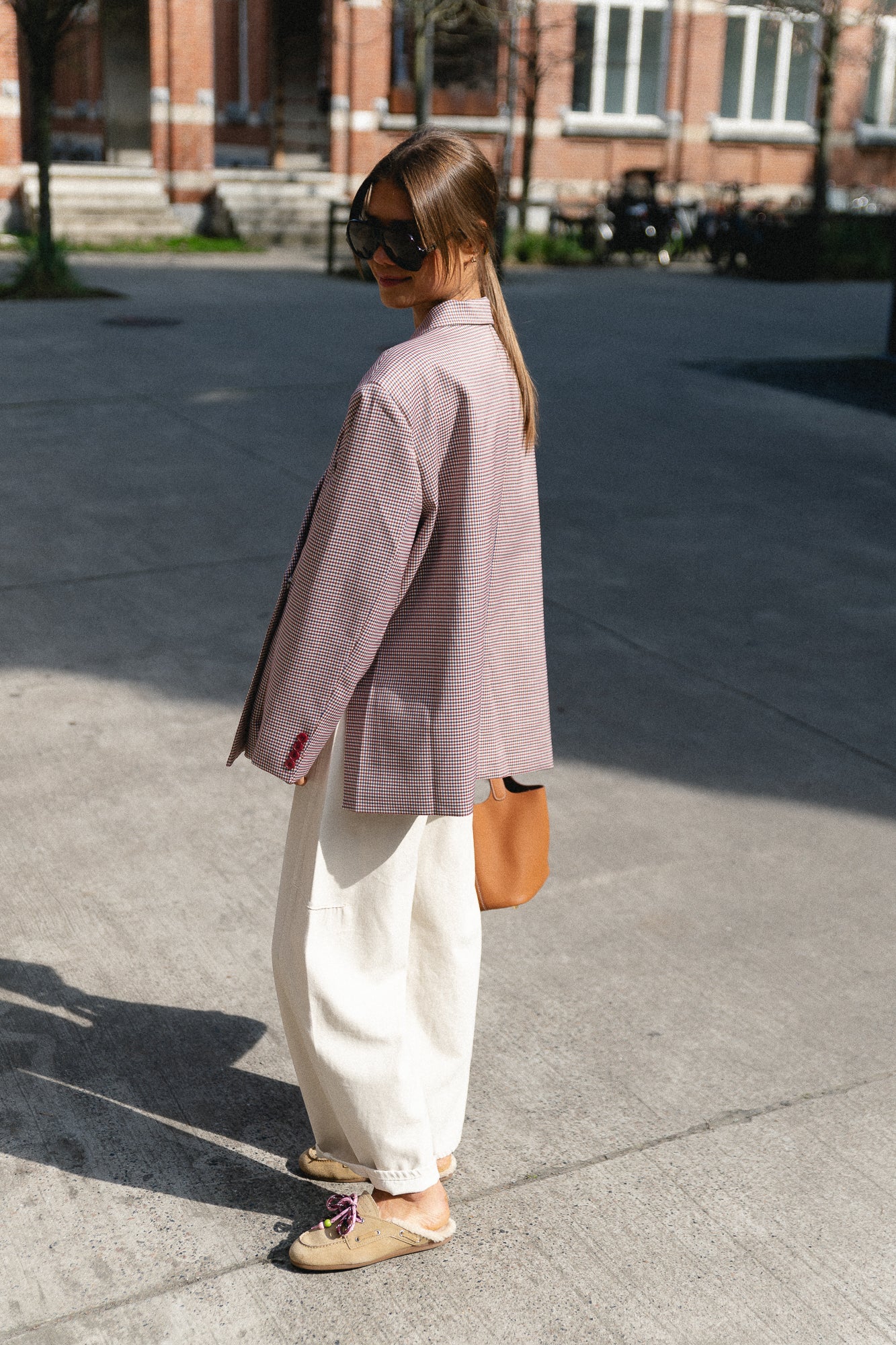 Chloe oversized signature check blazer tibetan red/parisian blue