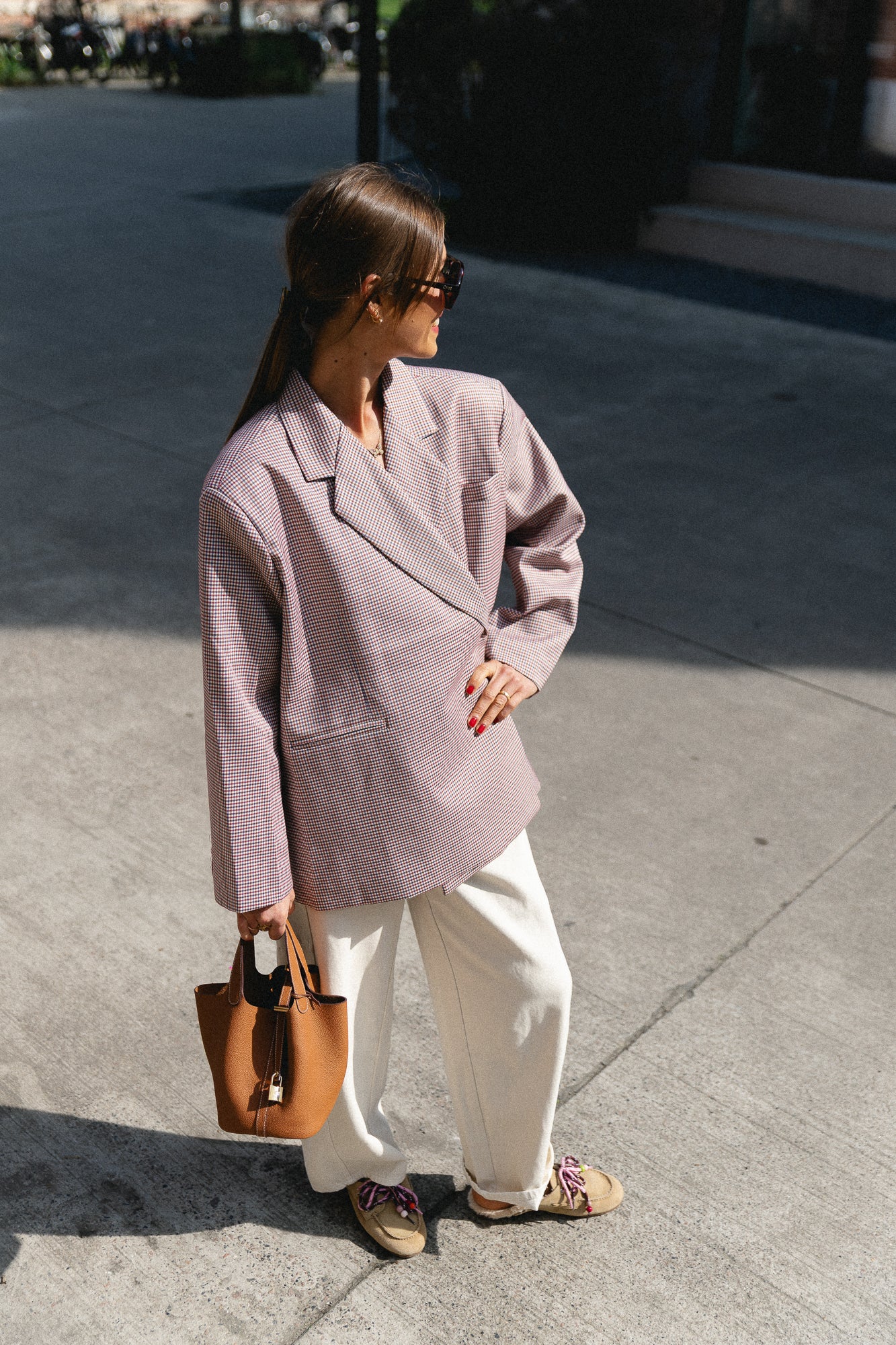 Chloe oversized signature check blazer tibetan red/parisian blue