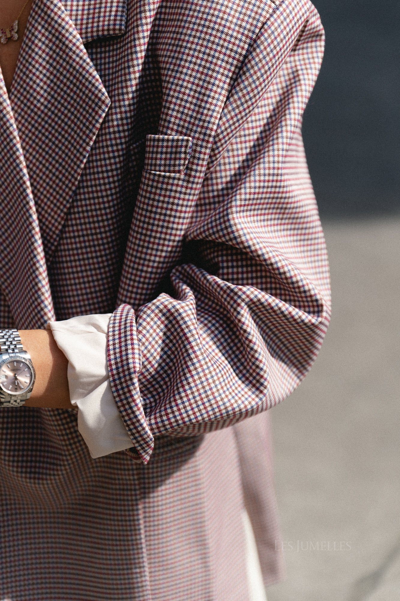 Chloe oversized signature check blazer tibetan red/parisian blue