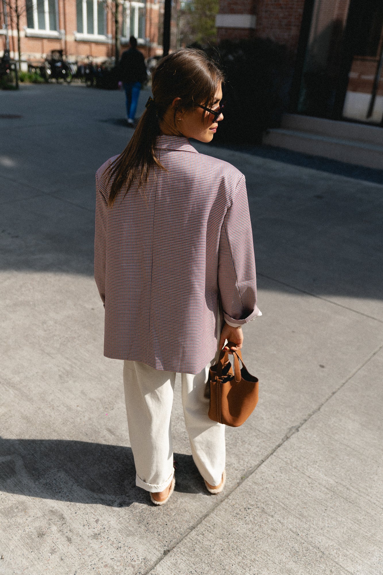 Chloe oversized signature check blazer tibetan red/parisian blue