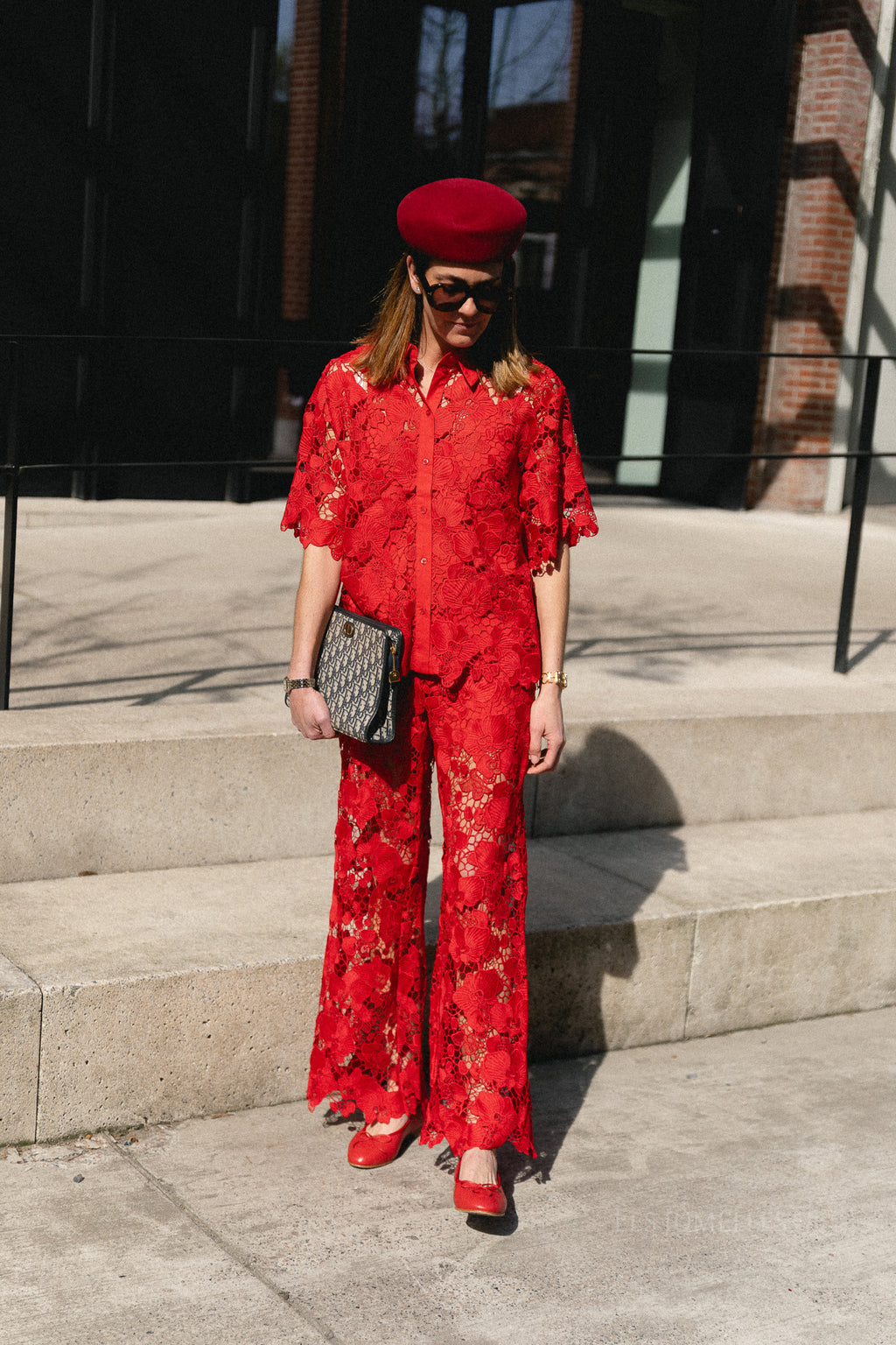 YASGala MW lace pants poinsettia